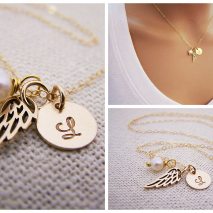 Personalized Angel Wing Necklace - Memorial Necklace - Miscarriage Necklace