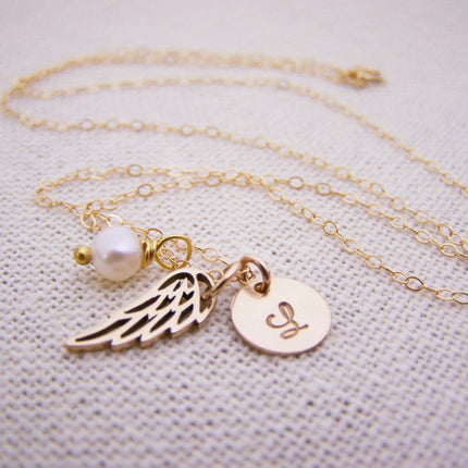 Personalized Angel Wing Necklace - Memorial Necklace - Miscarriage Necklace