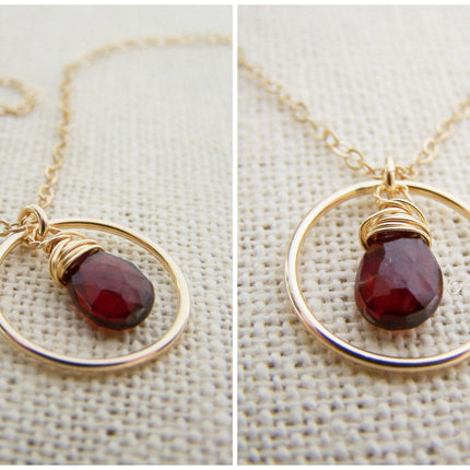 Vampire Diaries Necklace - Garnet Gemstone Wire Wrapped Briolette Teardrop Necklace