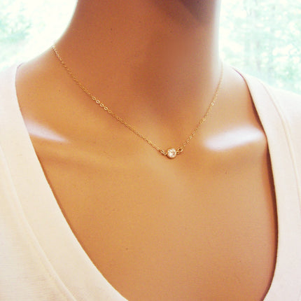 GOLD Tiny Diamond Necklace - 14k Gold Fill Dainty Choker Necklace