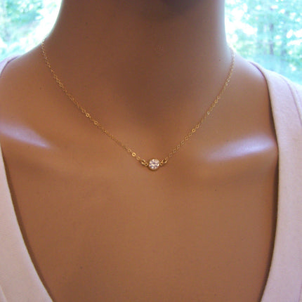 GOLD Tiny Diamond Necklace - 14k Gold Fill Dainty Choker Necklace