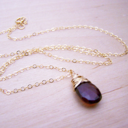 Garnet Gemstone Wire Wrapped Briolette Teardrop Necklace