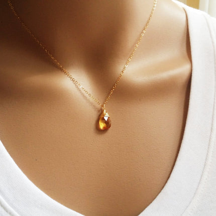 Citrine Gemstone November Birthstone 14k Gold Fill Necklace