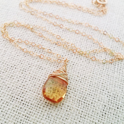 Citrine Gemstone November Birthstone 14k Gold Fill Necklace