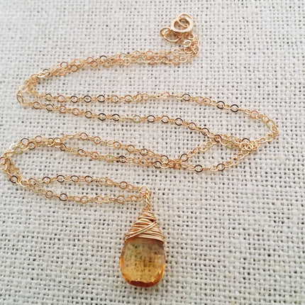 Citrine Gemstone November Birthstone 14k Gold Fill Necklace