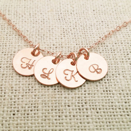 ROSE Gold Tiny Initial Disc Personalized Necklace