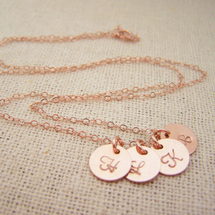 ROSE Gold Tiny Initial Disc Personalized Necklace