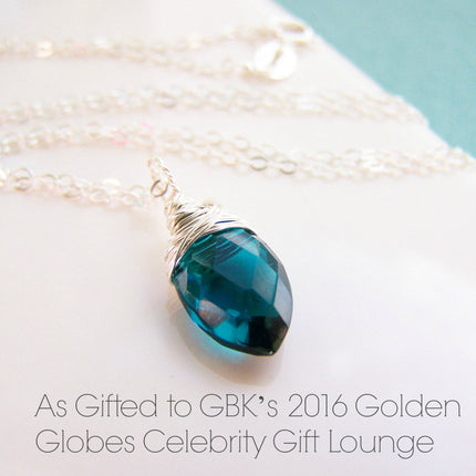 Teal Peacock Hydro Quartz Briolette Necklace, Sterling Silver - As Gifted at the Golden Globes