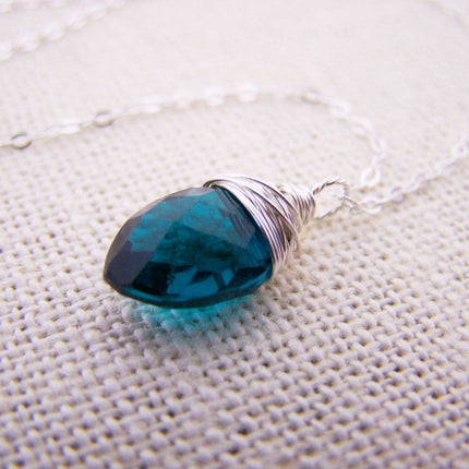 Teal Peacock Hydro Quartz Briolette Necklace, Sterling Silver - As Gifted at the Golden Globes