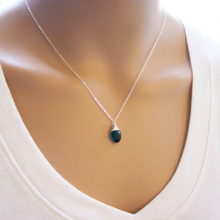 Teal Peacock Hydro Quartz Briolette Necklace, Sterling Silver - As Gifted at the Golden Globes