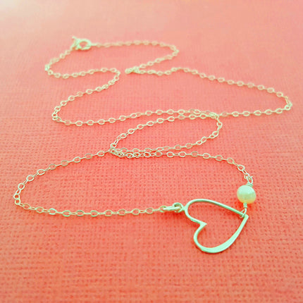 Sideways Heart Necklace with Freshwater Pearl – Sterling Silver Jewelry