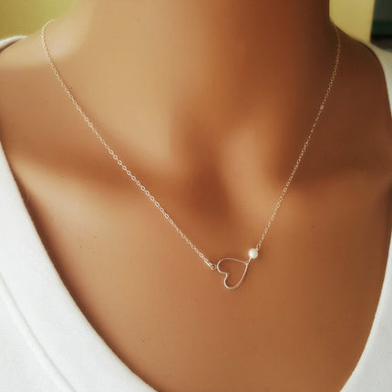 Sideways Heart Necklace with Freshwater Pearl – Sterling Silver Jewelry