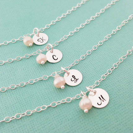 Pearl Initial Bracelet - Personalized Sterling Silver Jewelry - Bridesmaid Gift
