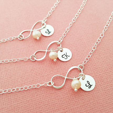 Infinity Pearl and Initial Bracelet - Sterling Silver Jewelry