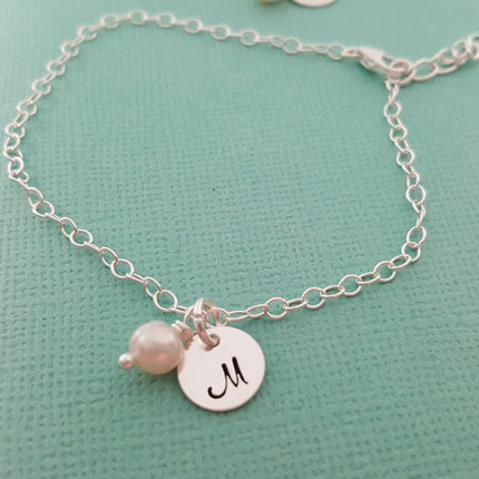 Pearl Initial Bracelet - Personalized Sterling Silver Jewelry - Bridesmaid Gift