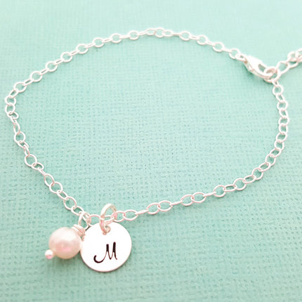 Pearl Initial Bracelet - Personalized Sterling Silver Jewelry - Bridesmaid Gift