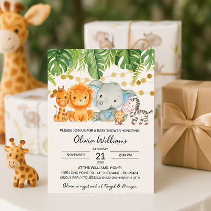 Safari Baby Shower Invitation – Editable Canva Template