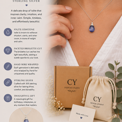 Dainty Iolite Briolette Sterling Silver Necklace