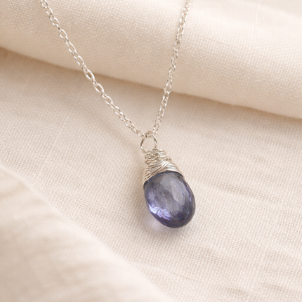 Dainty Iolite Briolette Sterling Silver Necklace