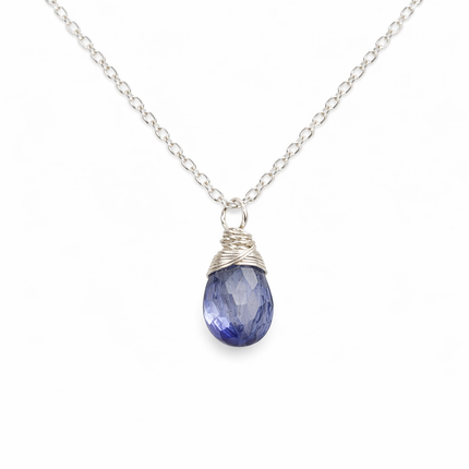 Dainty Iolite Briolette Sterling Silver Necklace