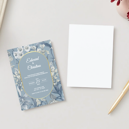 Elegant Blue Iris Wedding Invitation – Canva Editable Template