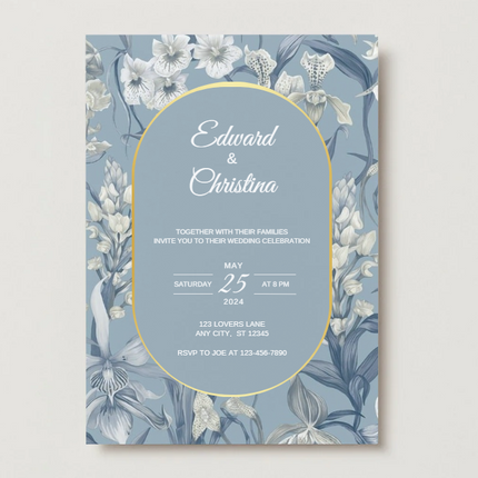 Elegant Blue Iris Wedding Invitation – Canva Editable Template