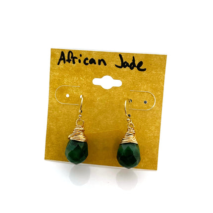 Green African Jade Gemstone Earrings in 14k Gold Fill