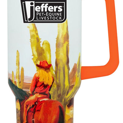 Jeffers Expression Stainless Steel Lidded Tumbler with Handle, 40 oz (Straw Included)