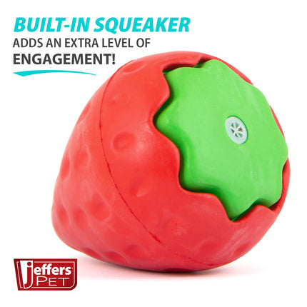 Jeffers Squeaky Strawberry Natural Rubber Dog Dental Chew Toy with Squeaker & Vanilla Scent for Medium Chewers