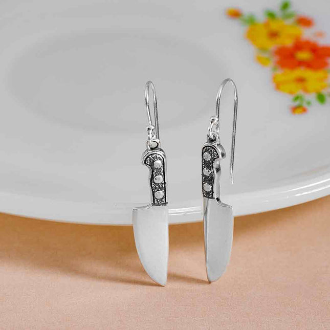 Sterling Silver Kitchen Knife Dangle Earrings – Edgy Handmade Statement Jewelry