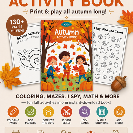 Fall Activity Book for Kids – 130+ Pages (Instant Download)