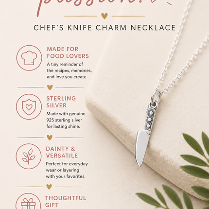 Chef's Knife Charm - Kitchen Cooking Pendant - Sterling Silver Necklace - Handmade Jewelry