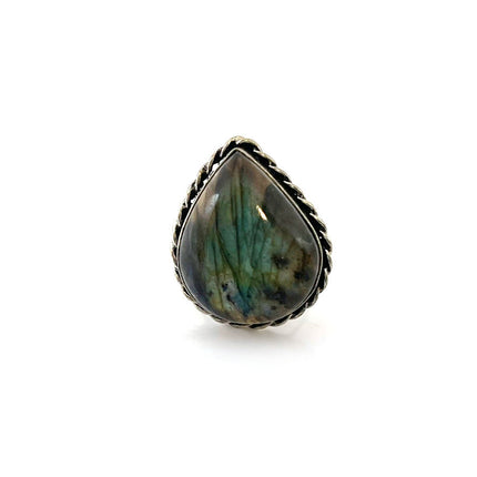 One of a Kind Chunky Labradorite Ring – Sterling Silver Size 8.5 Statement Gemstone