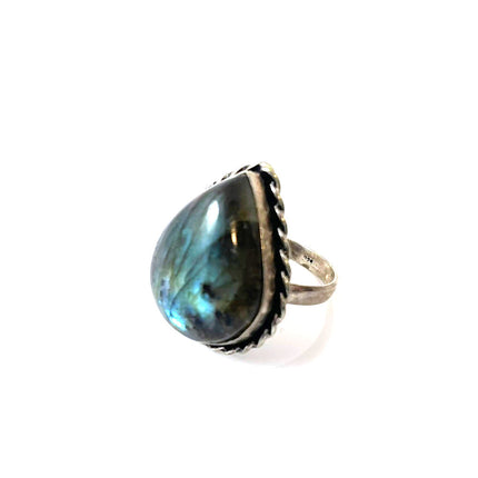 One of a Kind Chunky Labradorite Ring – Sterling Silver Size 8.5 Statement Gemstone