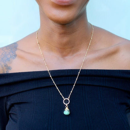 Labradorite Halo Satellite 14k Gold Filled Necklace