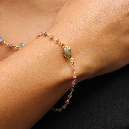 Labradorite and Tourmaline Gold Bracelet