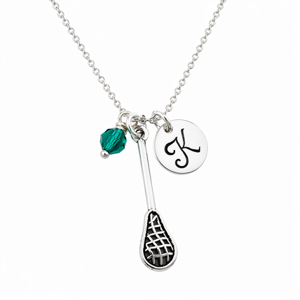 Lacrosse Stick Charm Necklace - Personalized Sterling Silver Jewelry