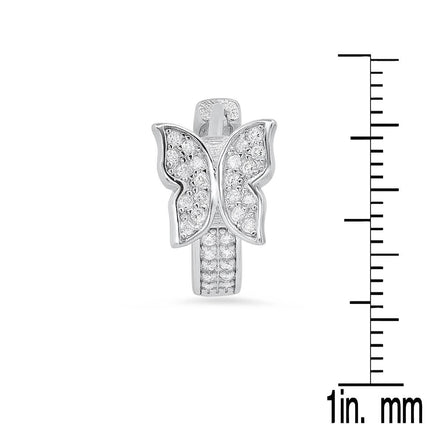 Ladies Sterling Silver and Simulated Diamonds Butterfly Huggie Earrings