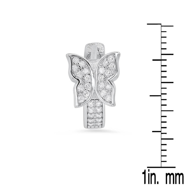 Ladies Sterling Silver and Simulated Diamonds Butterfly Huggie Earrings