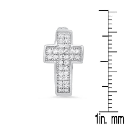 Ladies Sterling Silver and Simulated Diamonds Cross Huggie Earrings