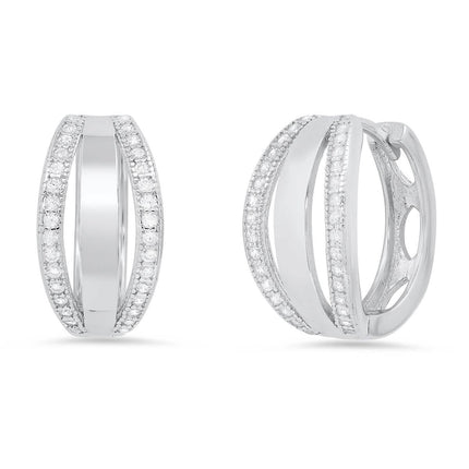 Ladies Sterling Silver And Simulated Diamonds Layered Huggies Earrings