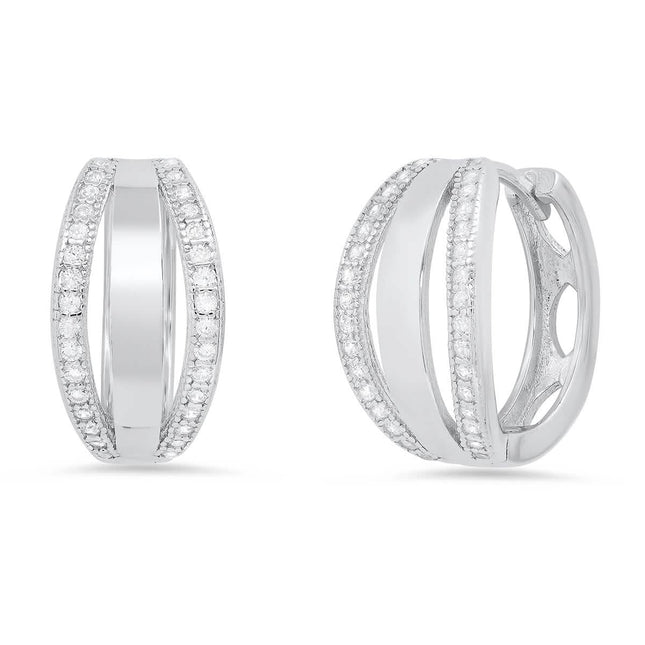 Ladies Sterling Silver And Simulated Diamonds Layered Huggies Earrings