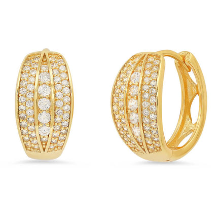 Ladies Sterling Silver And Simulated Diamonds Round Huggies Earrings