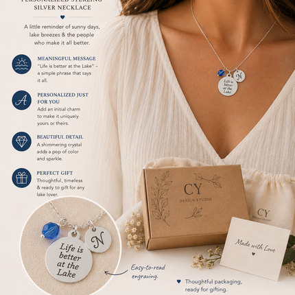 Life is Better at the Lake Charm Necklace - Personalized Sterling Silver Jewelry