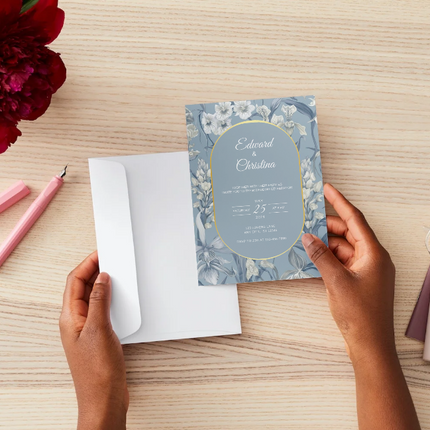 Elegant Blue Iris Wedding Invitation – Canva Editable Template