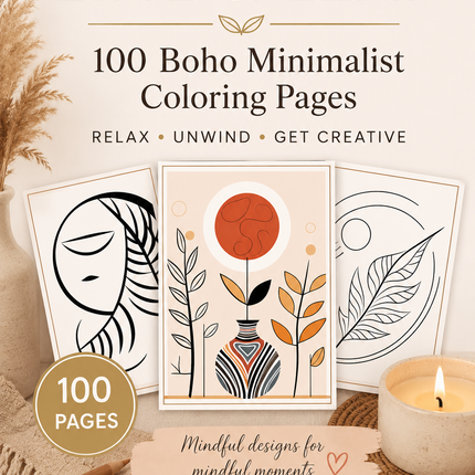 Line & Leaf – 100 Boho Minimalist Coloring Pages (Instant Download PDF)