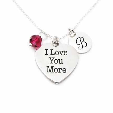 I Love You More Heart Necklace – Sterling Silver with Birthstone & Initial Charm
