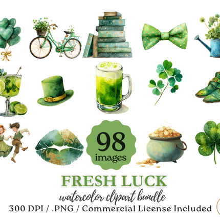 Fresh Luck – Modern St. Patrick’s Watercolor Clipart Bundle (98 Images)