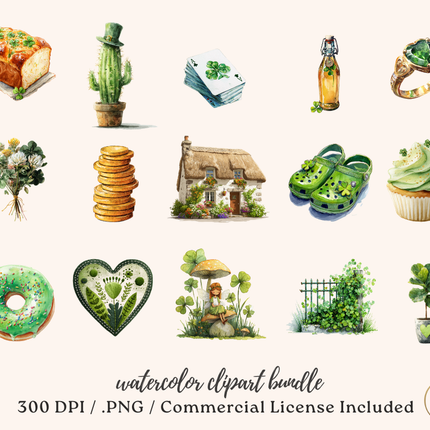 Fresh Luck – Modern St. Patrick’s Watercolor Clipart Bundle (98 Images)