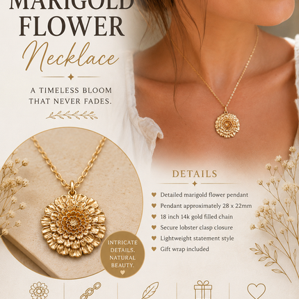 Gold Marigold Flower Necklace